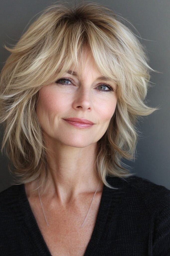Textured Shag Bob with Blonde Highlights
