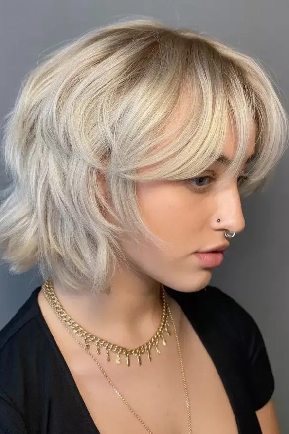 Textured Shag Bob with Curtain Bangs