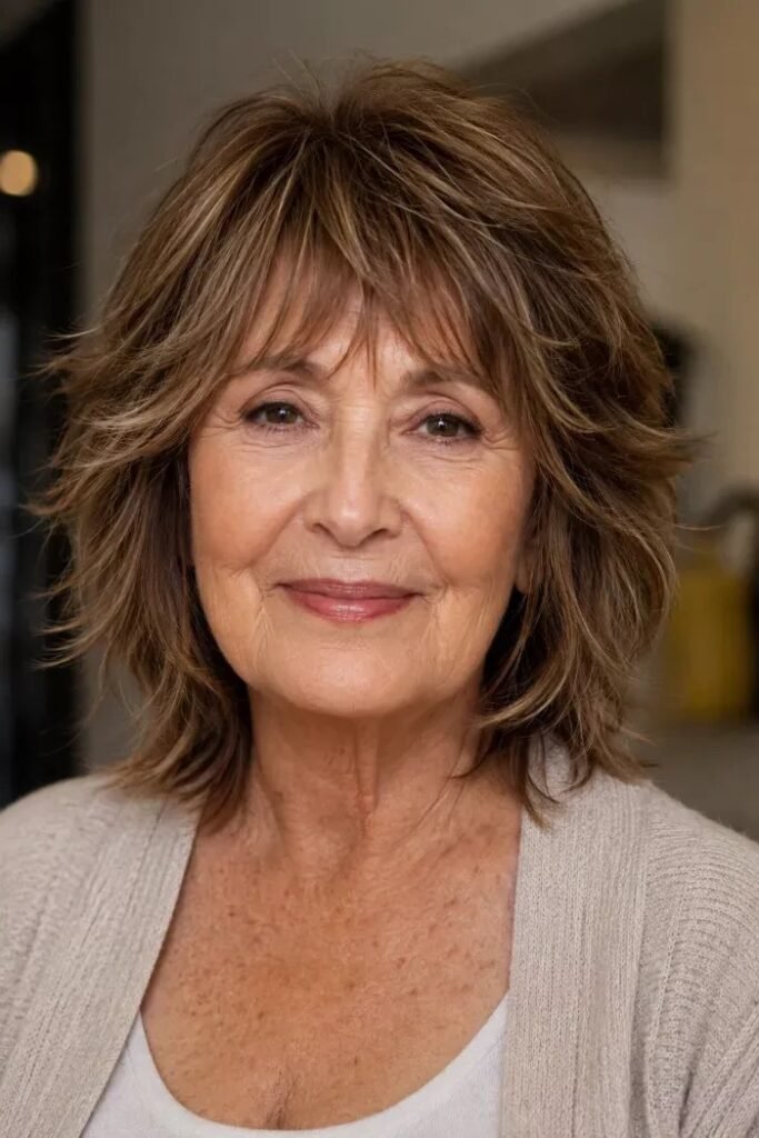 Textured Shag Haircut with Soft Bangs