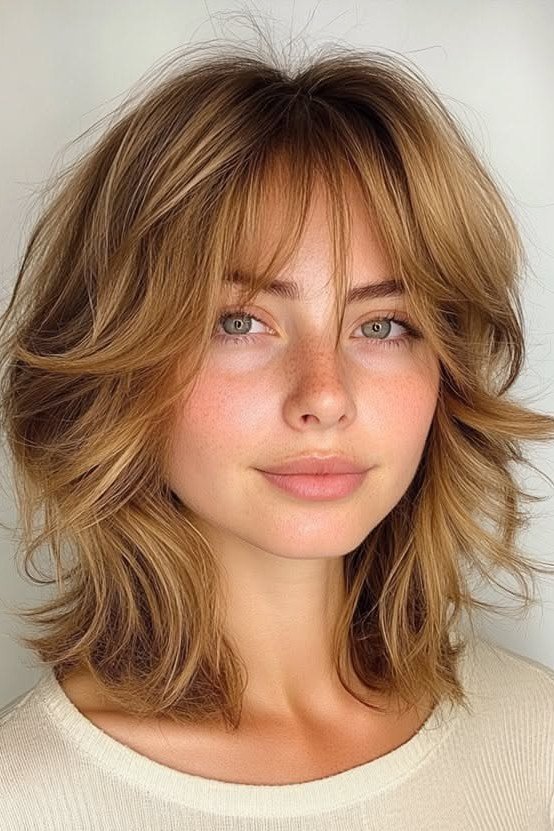 Textured Shag with Wispy Curtain Bangs