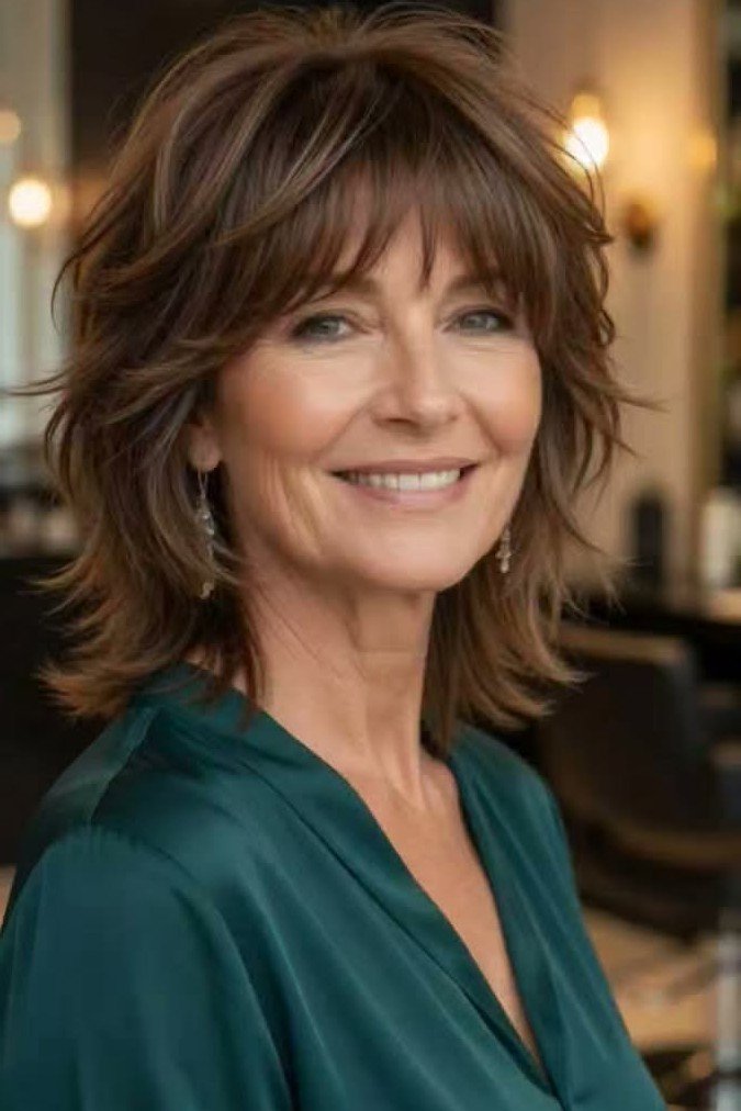 Textured Shaggy Bob with Bangs