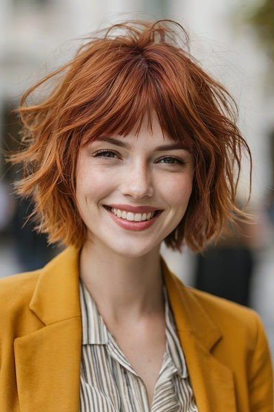 Textured Shaggy Bob with Blunt Bangs