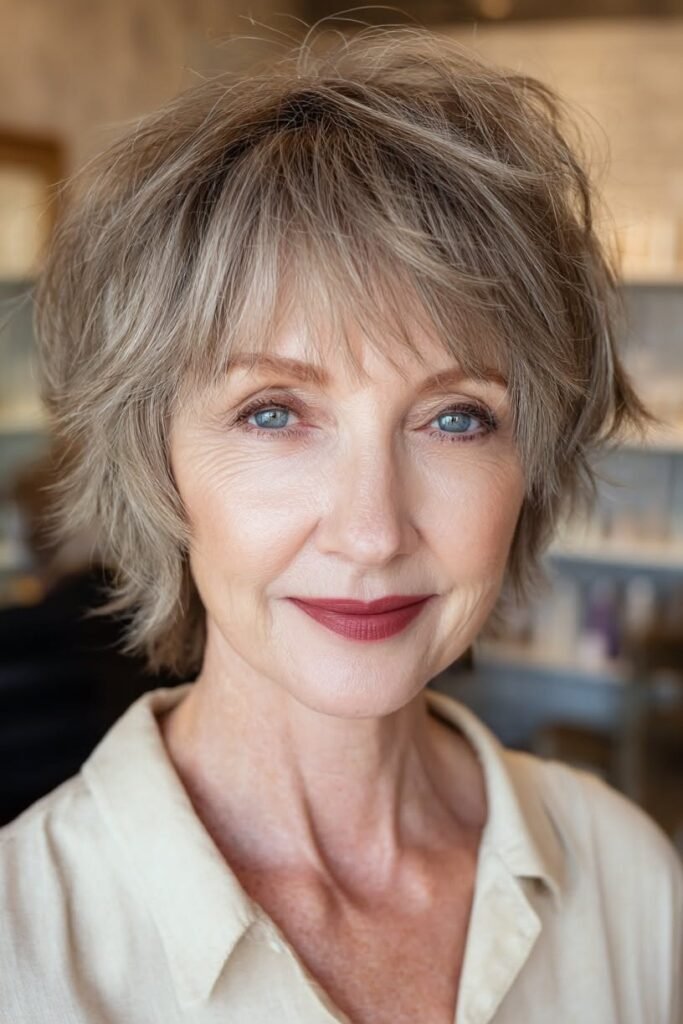 Textured Shaggy Bob with Layered Bangs