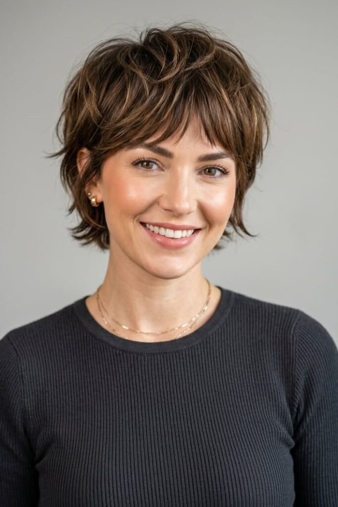 Textured Shaggy Bob with Piece-Y Bangs