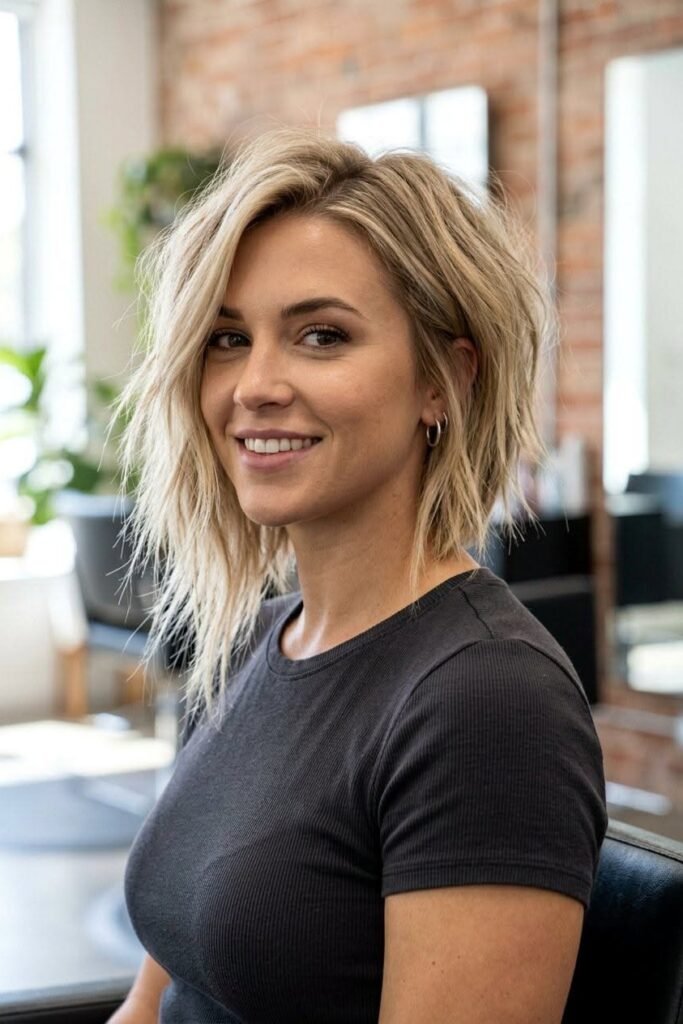 Textured Shaggy Bob with Side Sweep