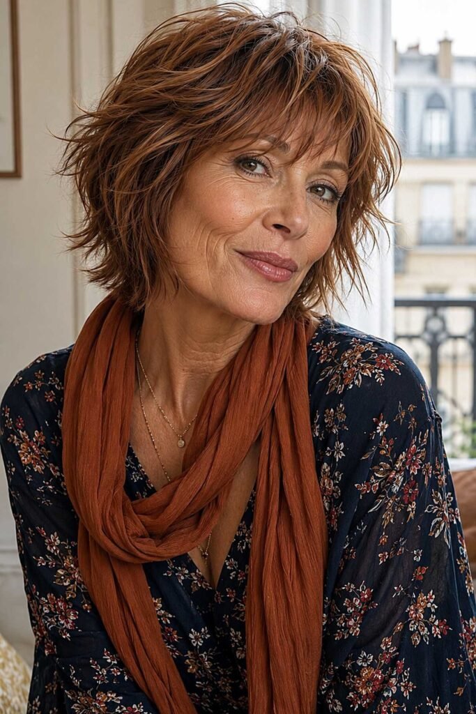 Textured Shaggy Bob with Side-Swept Bangs