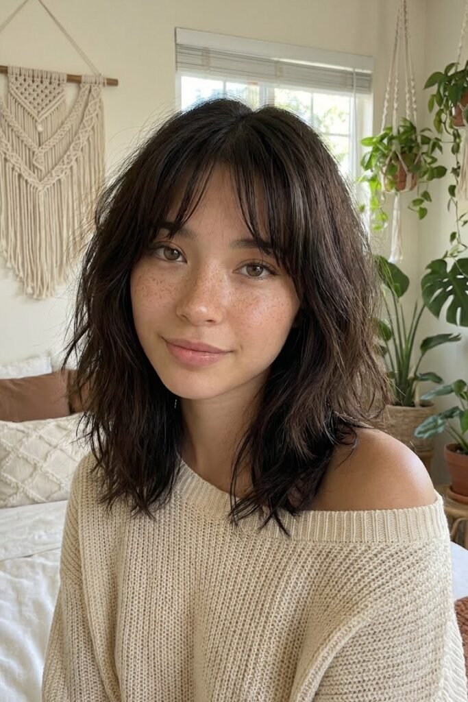 Textured Shaggy Bob with Wispy Bangs
