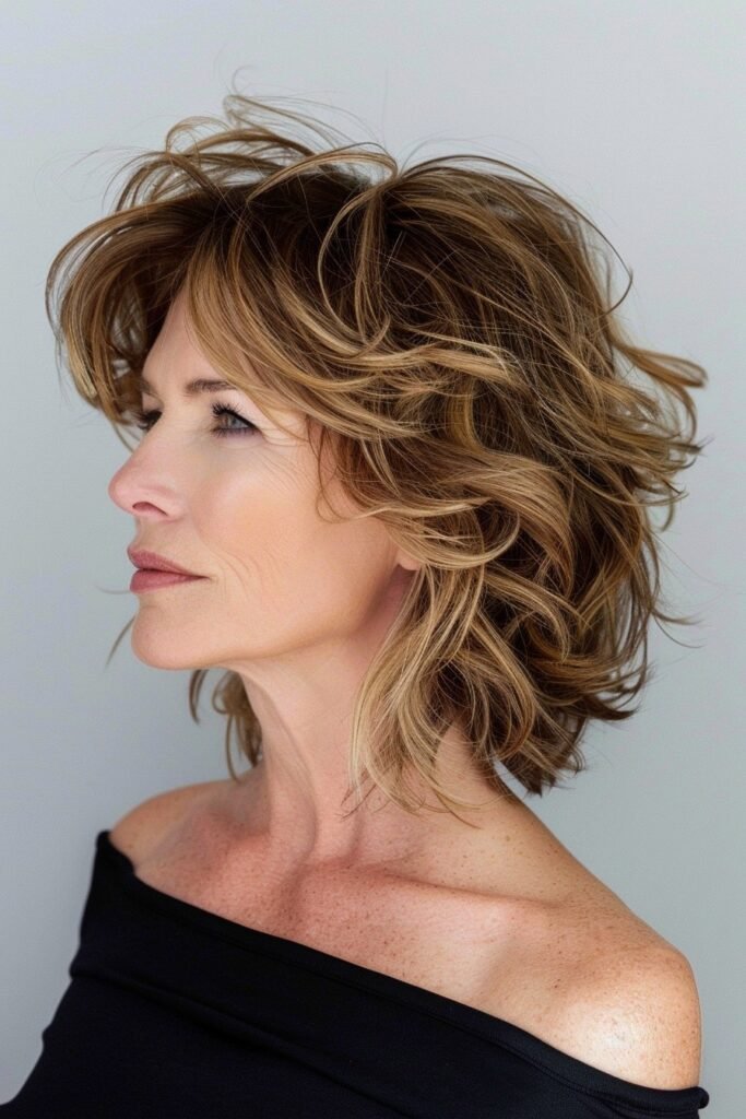 Textured Shaggy Layered Bob with Bangs