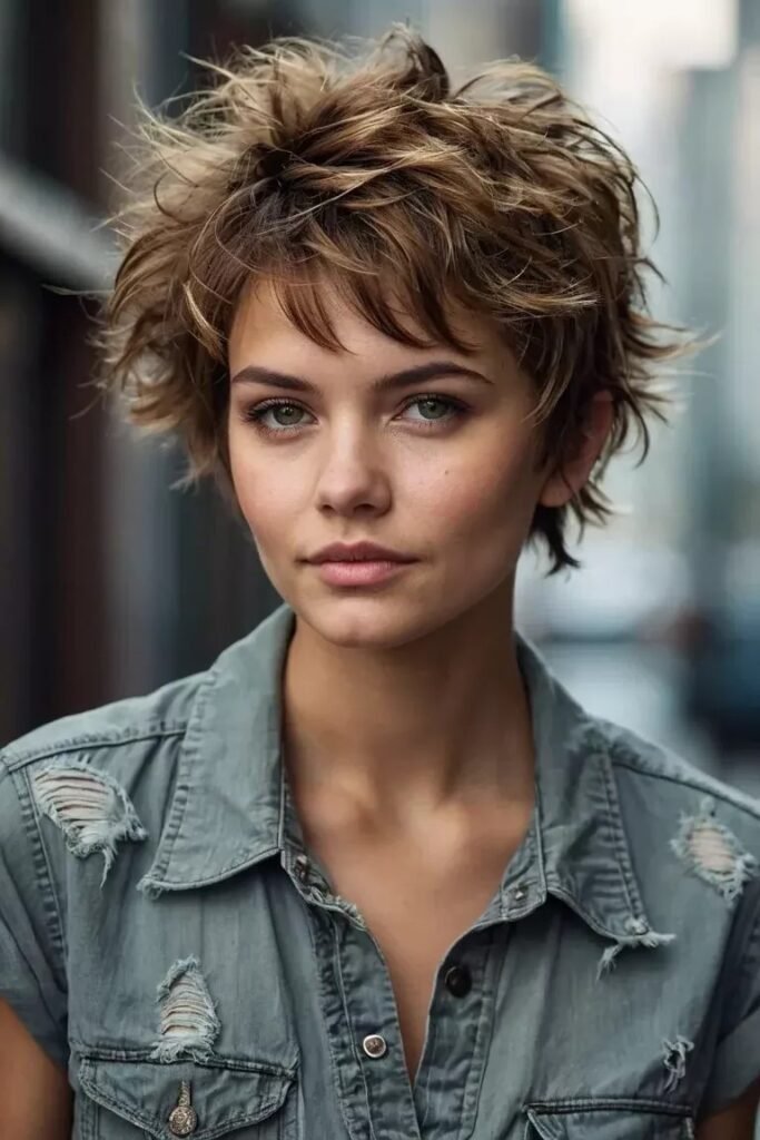Textured Shaggy Pixie with Bangs