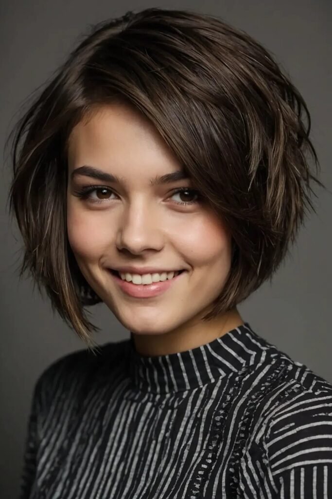 Textured Short Bob with Side-Swept Bangs