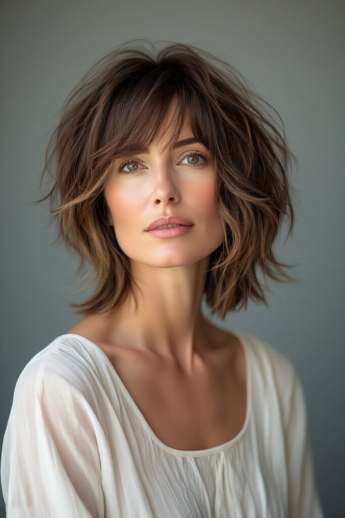 Textured Short Bob with Soft Side-Swept Bangs