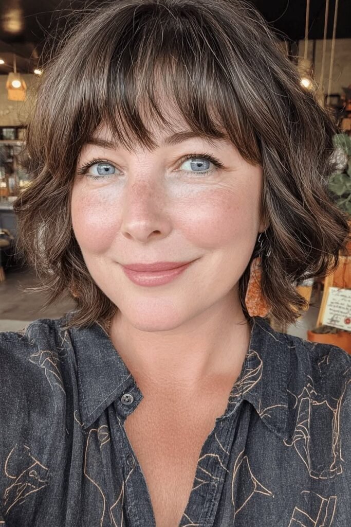 Textured Short Bob with Soft Wispy Bangs