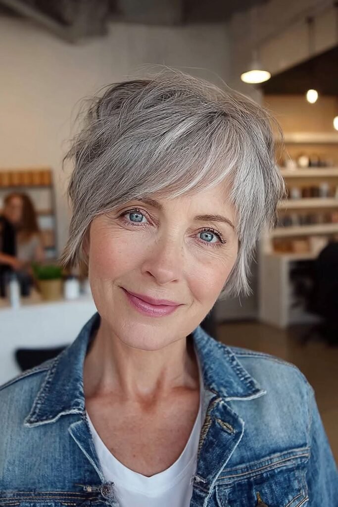 Textured Short Crop with Side-Swept Bangs