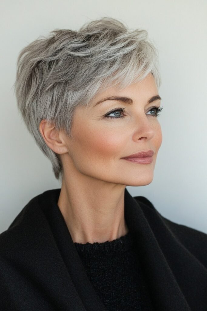 Textured Short Pixie Cut with Side-Swept Bangs