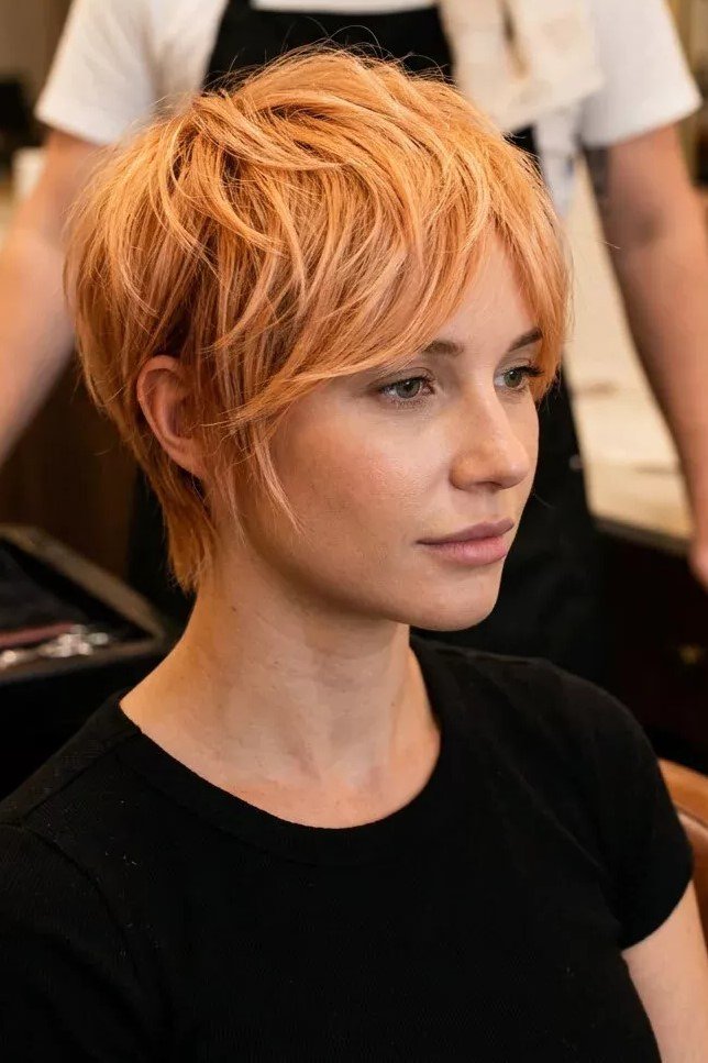 Textured Short Shag Cut with Side-Swept Bangs
