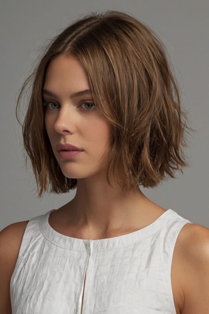 Textured Shoulder-Length Bob with Center Part