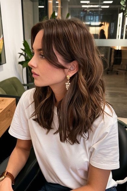 Textured Shoulder-Length Bob with Curtain Bangs