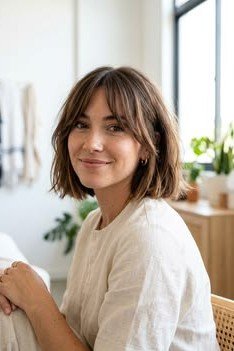 Textured Shoulder-Length Bob with Curtain Bangs