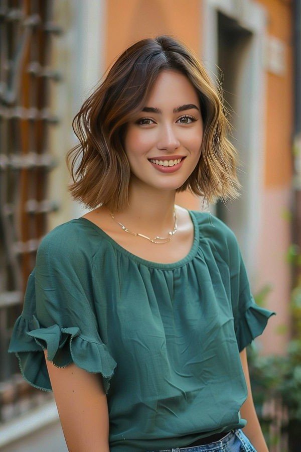 Textured Shoulder-Length Bob with Soft Waves