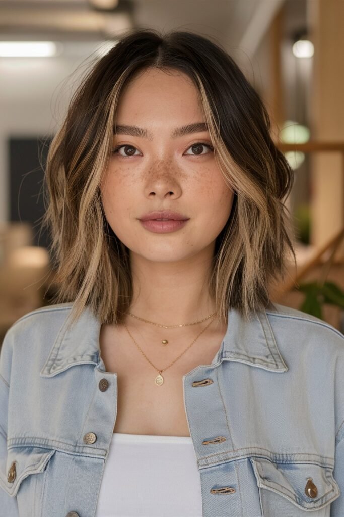 Textured Shoulder-Length Cut with Face-Framing Highlights