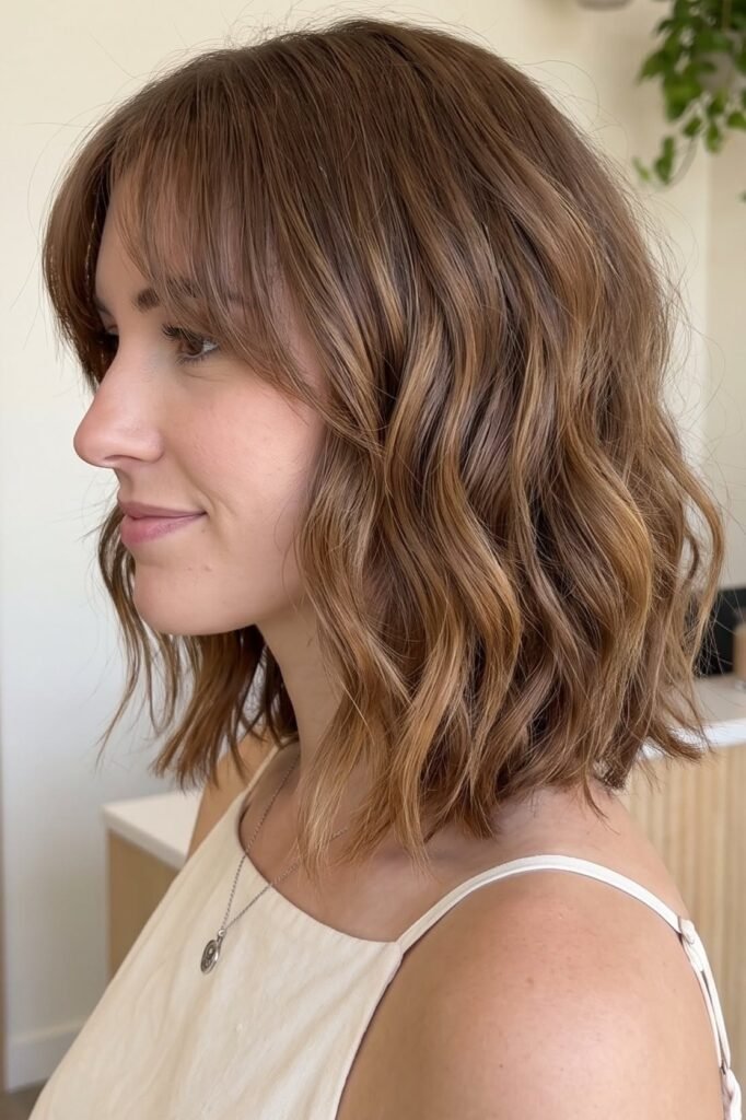 Textured Shoulder-Length Cut with Soft Bangs