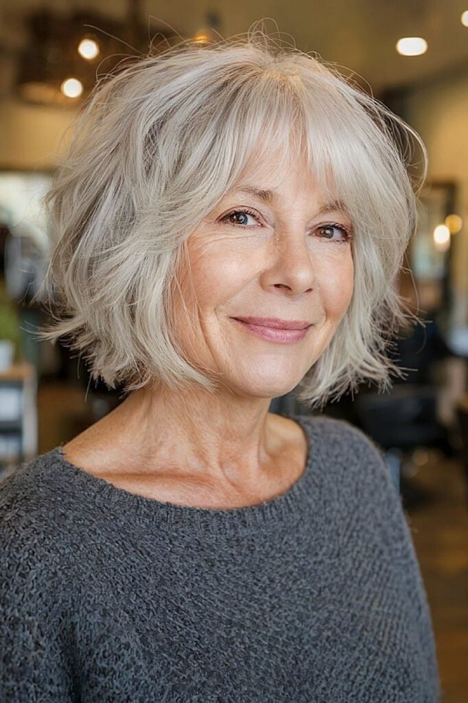 Textured Silver Bob with Soft Bangs