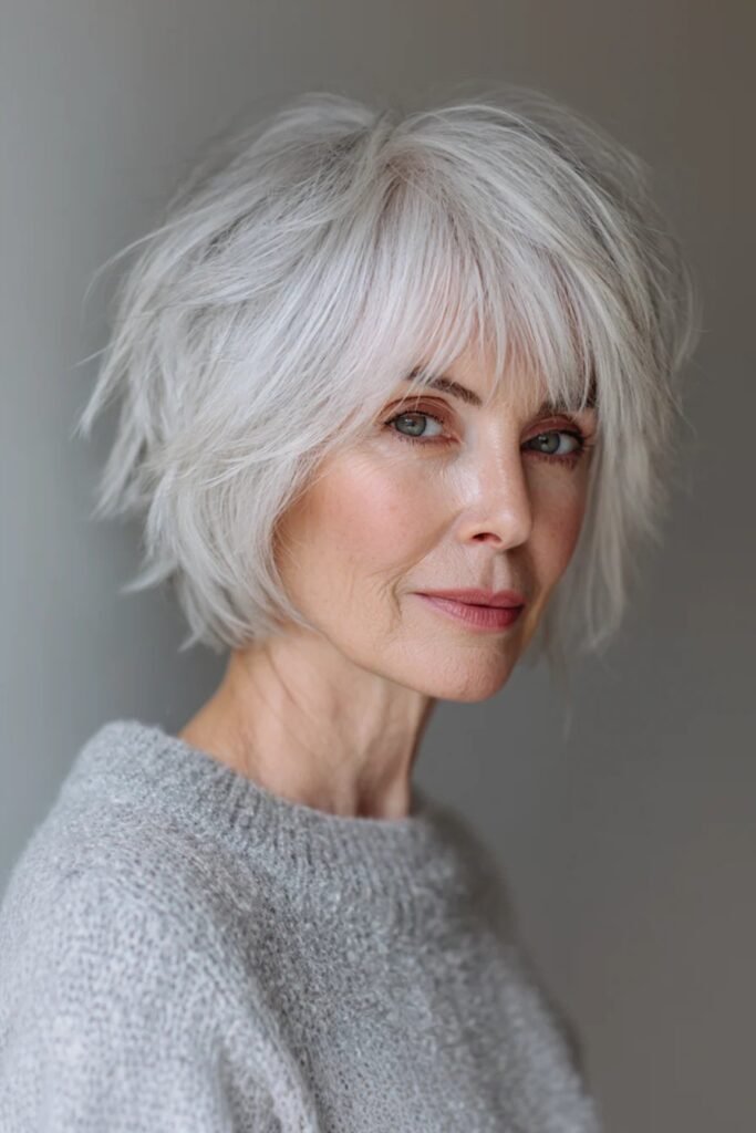 Textured Silver Bob with Wispy Bangs