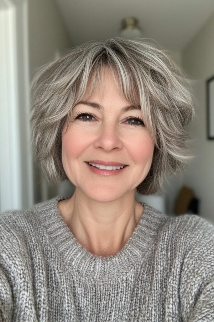 Textured Silver Bob with Wispy Bangs