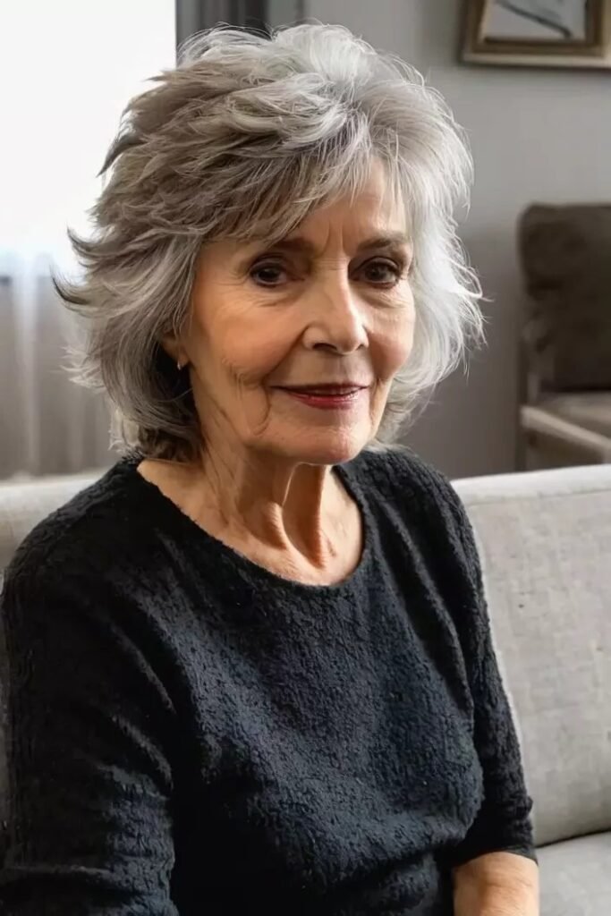 Textured Silver Bob with Wispy Layers