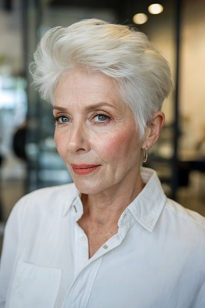Textured Silver Pixie Cut with Soft Layers