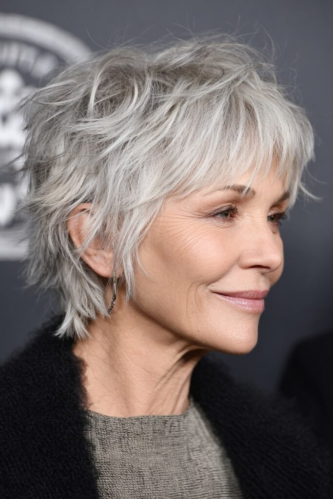 Textured Silver Pixie Shag with Layered Crown