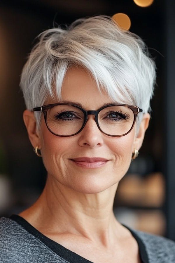 Textured Silver Pixie with Glasses