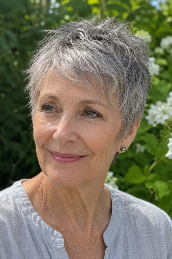 Textured Silver Pixie with Natural Volume