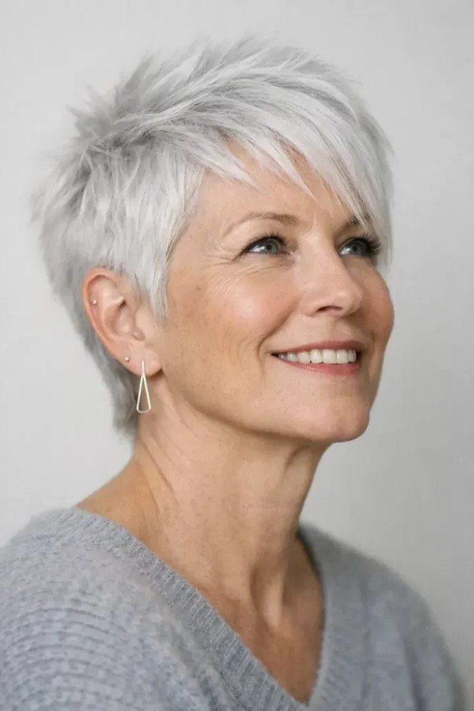 Textured Silver Pixie with Piecey Bangs