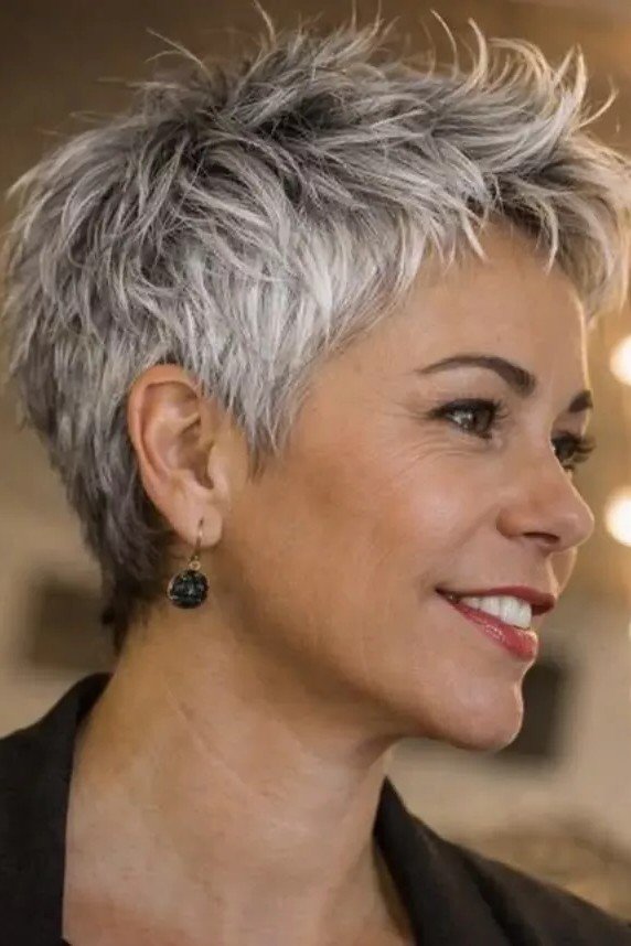 Textured Silver Pixie with Piecey Layers