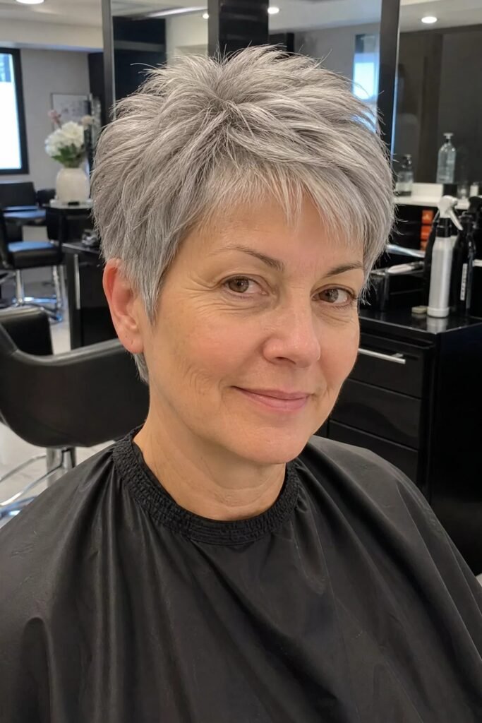 Textured Silver Pixie with Soft Wispy Layers