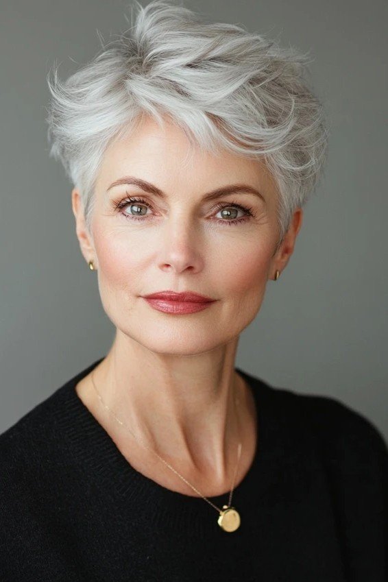 Textured Silver Pixie with Volume
