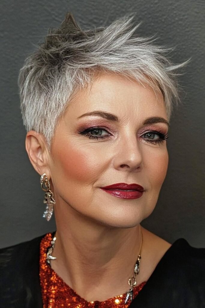 Textured Silver and Charcoal Spiky Pixie Cut