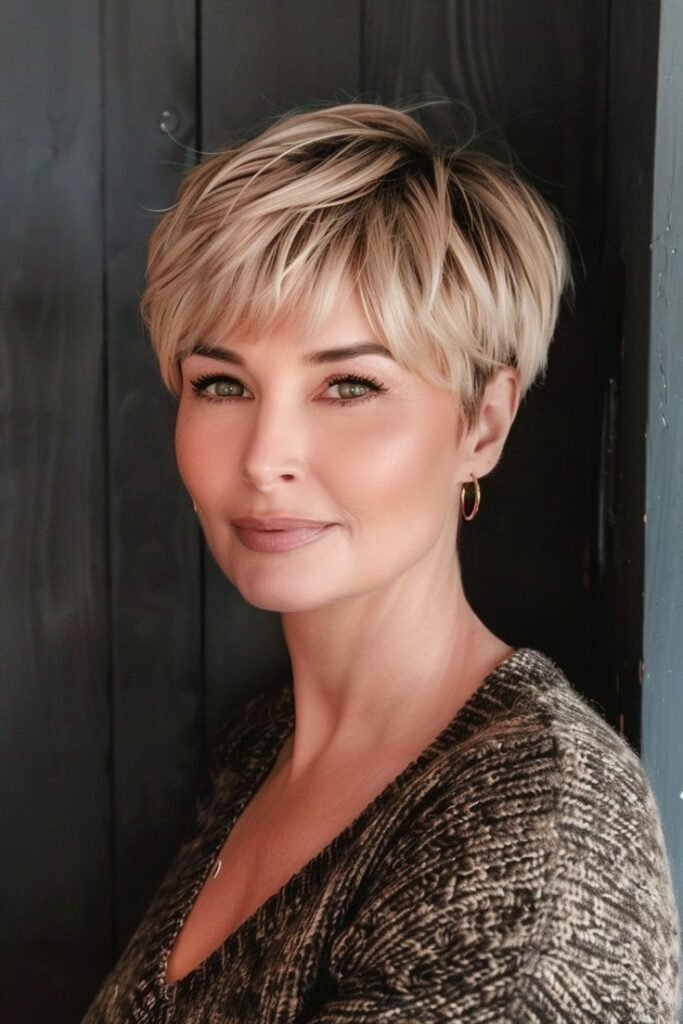 Textured Soft Cropped Pixie with Side-Swept Bangs