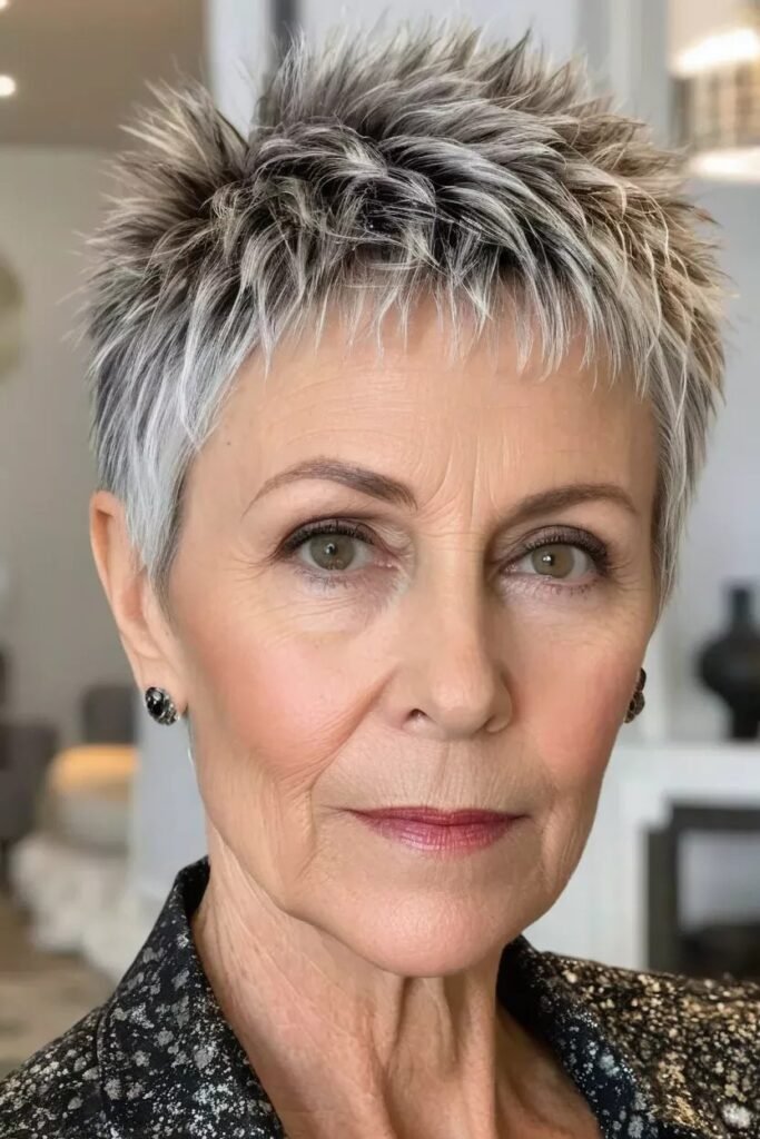 Textured Spiky Pixie Cut with Silver Highlights