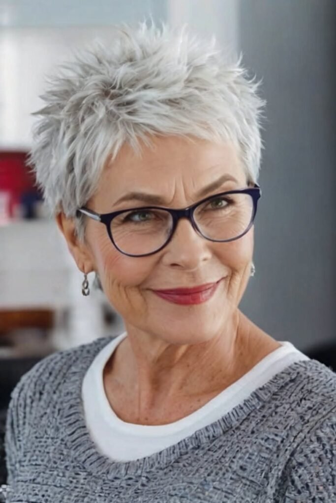 Textured Spiky Silver Pixie Cut