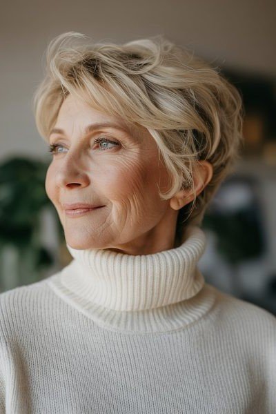 Textured Wavy Blonde Pixie Cut