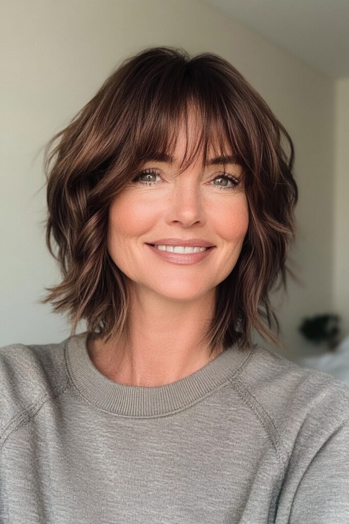 Textured Wavy Bob with Curtain Bangs