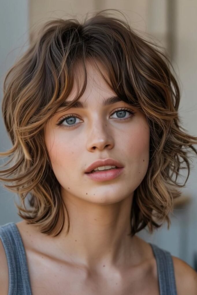 Textured Wavy Bob with Curtain Bangs