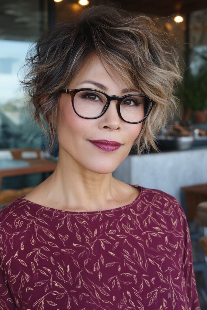 Textured Wavy Bob with Highlights and Side-Swept Bangs