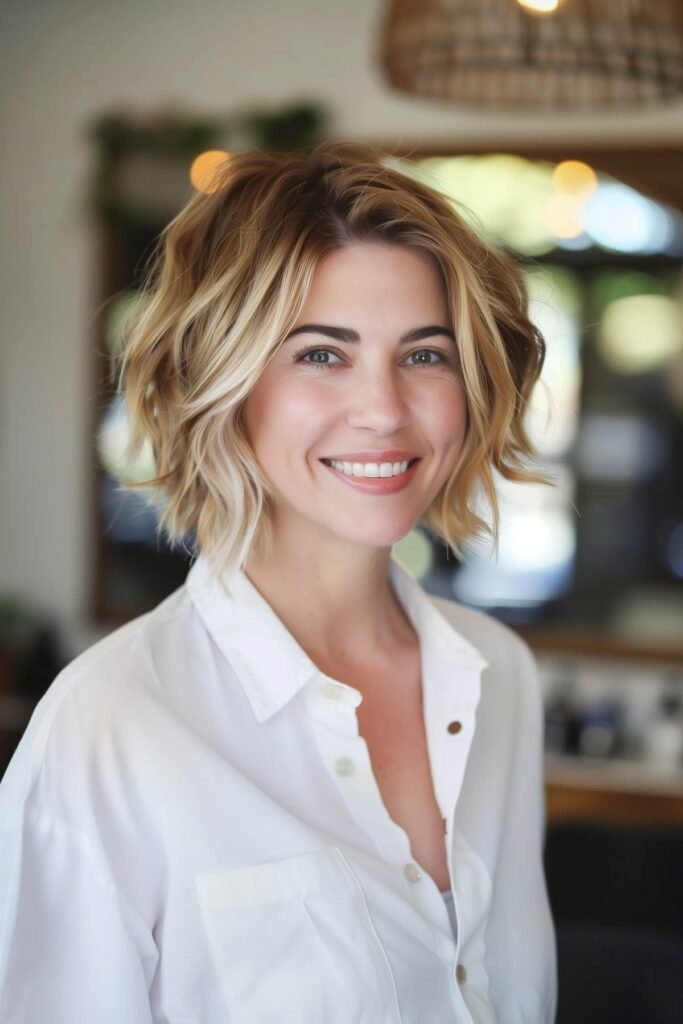 Textured Wavy Bob with Layered Highlights