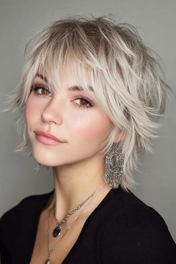 Textured Wolf with Platinum Blonde Layers