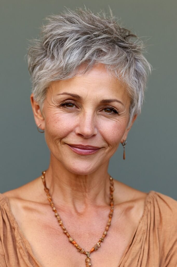 Texturized Silver Pixie Cut