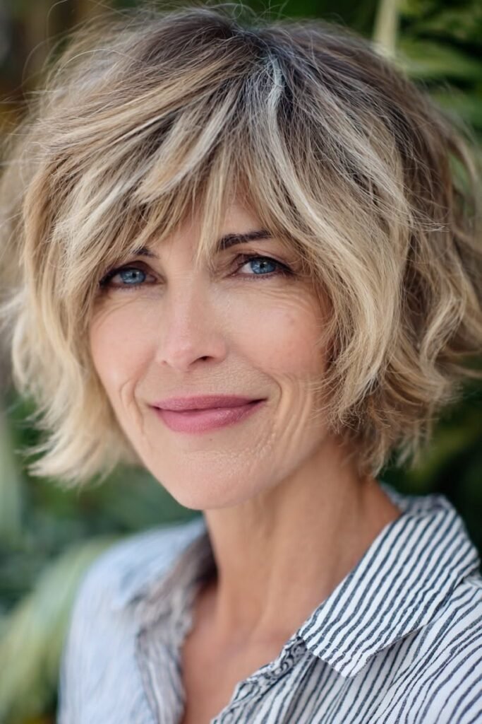 Tousled Blonde Bob with Layered Side Bangs