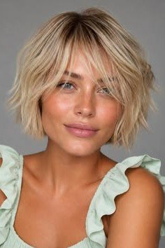 Tousled Blonde Bob with Wispy Bangs